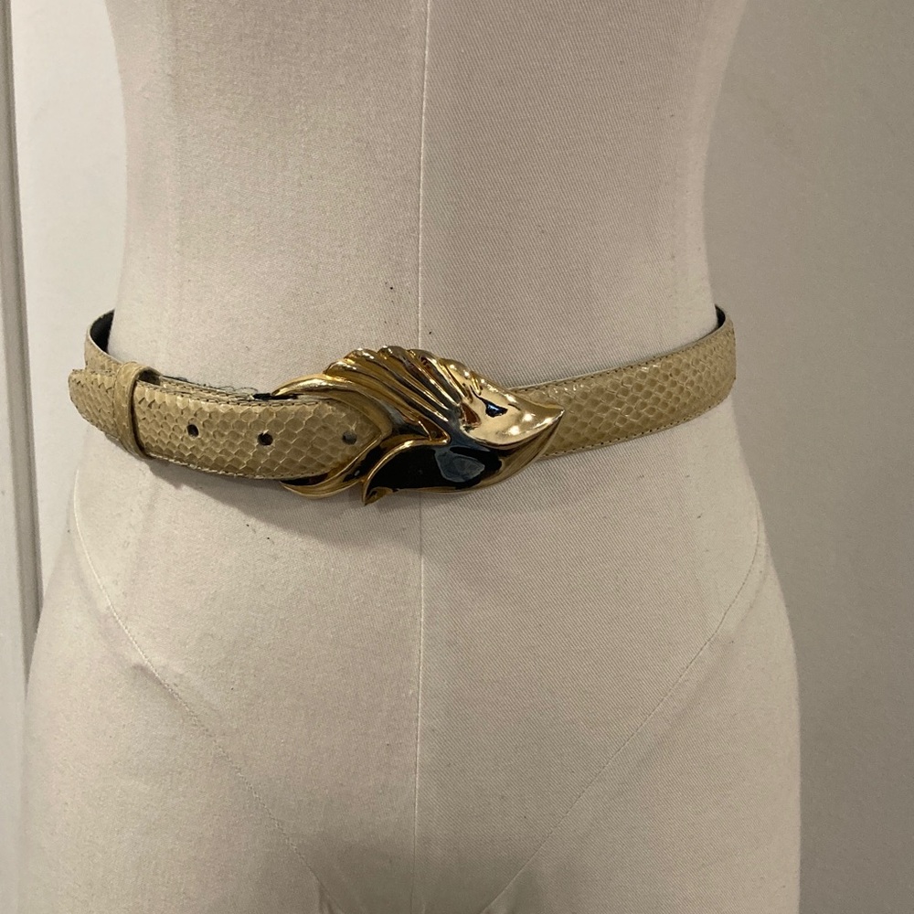 Gold Buckle Cream Textured Women's Belt